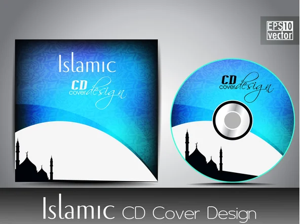 Islamic CD cover design with Mosque or Masjid silhouette with bl — Stock Vector