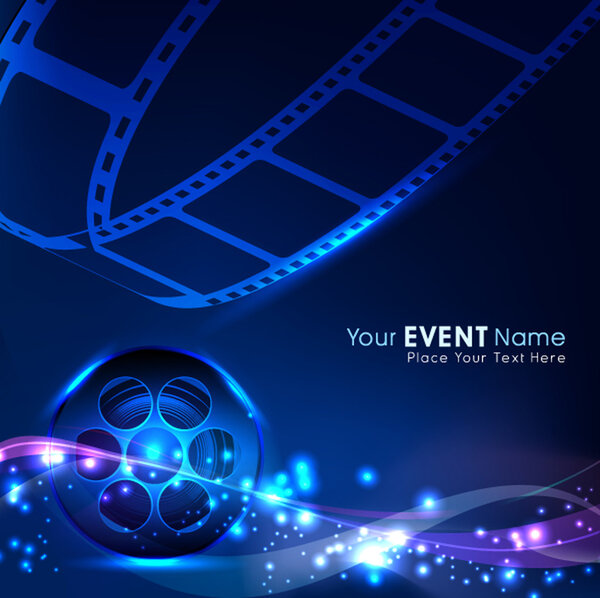Иллюстрация пленочной полосы или пленочной катушки на синем фоне фильма. EPS 10
