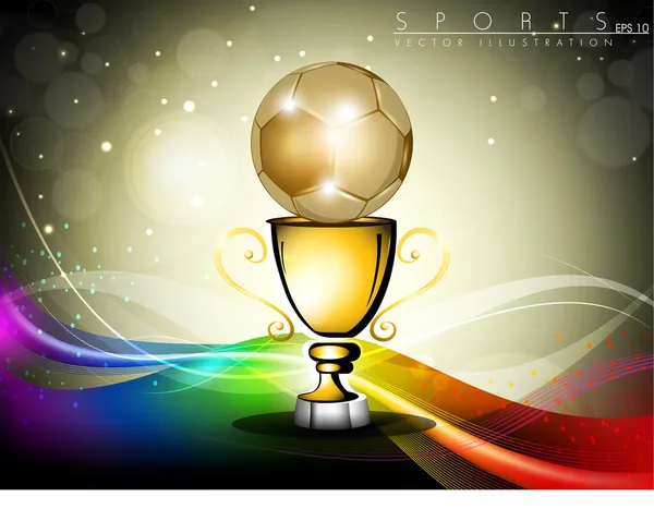 Golden trophy or golden cup with red ribbons, isolated on grey b — Stock Vector