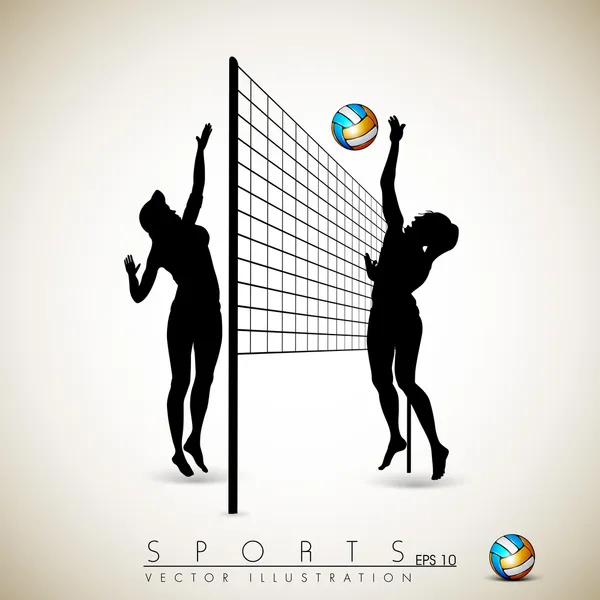 Silhouette de joueuses de volley-ball jouant au volley-ball sur fond. . — Image vectorielle