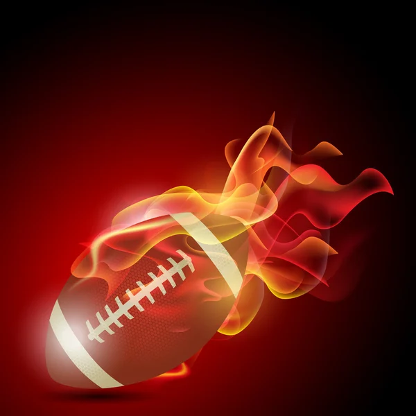 Ρεαλιστική αμερικανικό ποδόσφαιρο στη φωτιά. εικονογράφηση σε λευκό β — Διανυσματικό Αρχείο