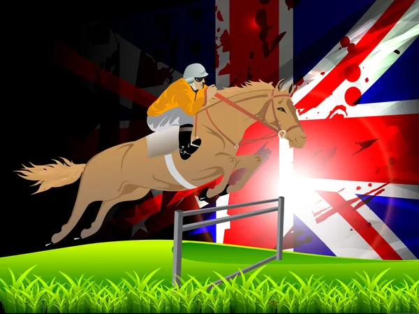 Illustration vectorielle du cheval de sport équestre et cavalier sur un gre — Image vectorielle