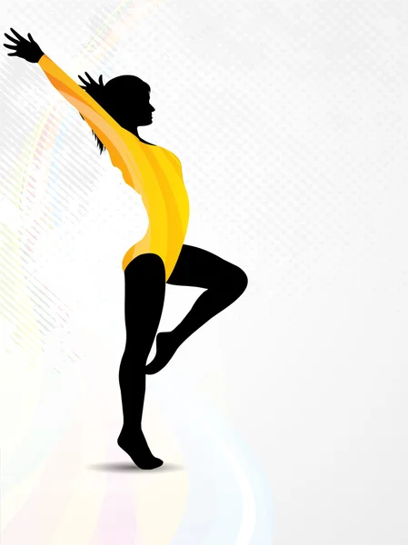 Rhythmic gymnastic silhouette on colorful wave and grunge backgr — 스톡 벡터