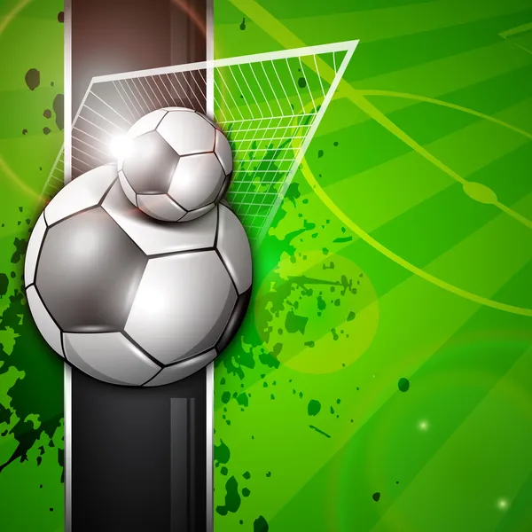 Illustration of soccer football in goal post on soccer stadium background. EPS 10. — Stock Vector