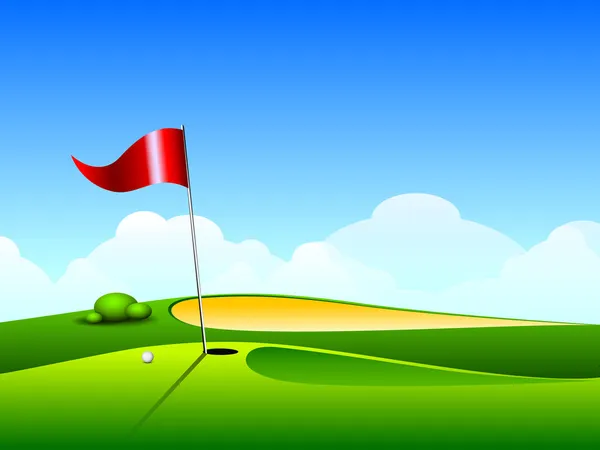 Ilustración vectorial de campo de golf con hoyo y bandera. EPS 10 . — Vector de stock