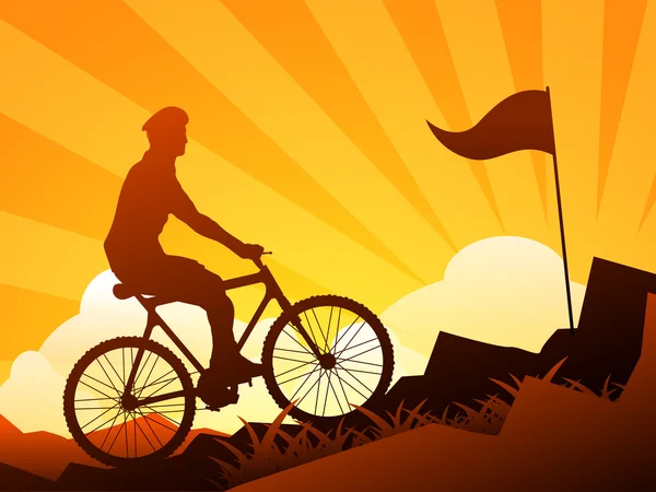 Montanha ciclismo vetor ilustração com belo fundo natural, EPS 10 . — Vetor de Stock