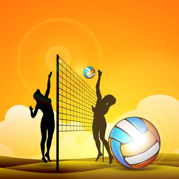 Vectorillustratie van twee meisjes spelen volleybal in zand, eps 10. — Stockvector