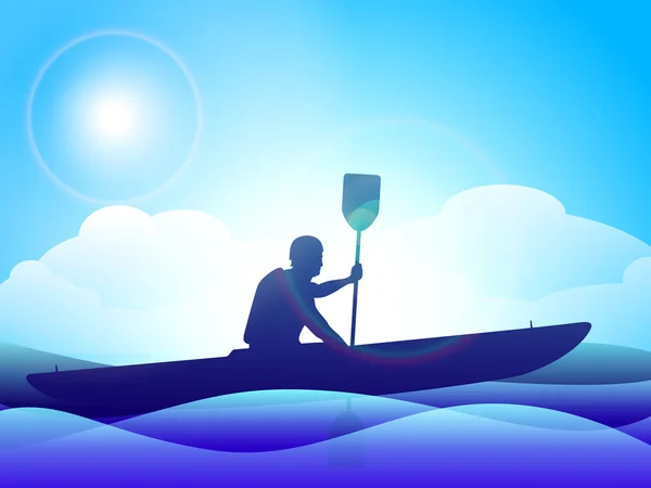 Eps 10 海のカヤックをしている男性のベクトル イラスト — ストックベクタ