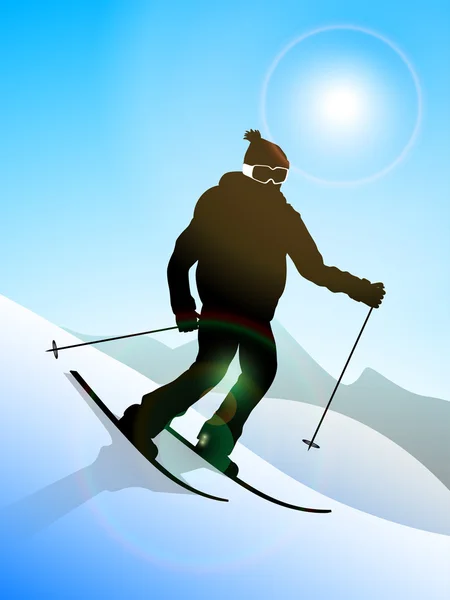 Esquiador realizando esquí en nieve pesada en las montañas, EPS 10 — Vector de stock