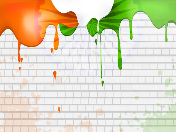 Een indian verf kleuren stroom op grijs muur achtergrond. — Stockvector