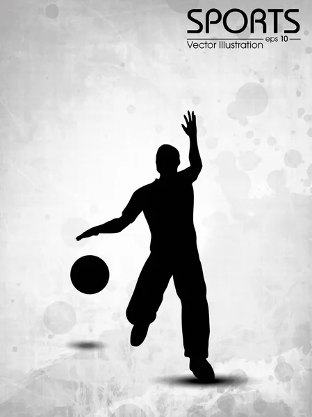 バスケット ボール プレーヤー、汚れた灰色抽象的な背景の上にボールのシルエット。eps10 — ストックベクタ
