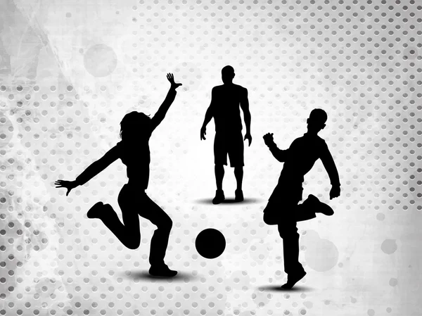 Σιλουέτα ποδόσφαιρο παίκτες ποδοσφαίρου σε που εκτελούν πλόες δράση για grungy αφηρημένη background.eps 10. — Διανυσματικό Αρχείο