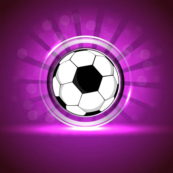 Glanzende voetbal ontwerp of glanzende voetbal ontwerp op paarse stralen achtergrond. EPS 10. — Stockvector