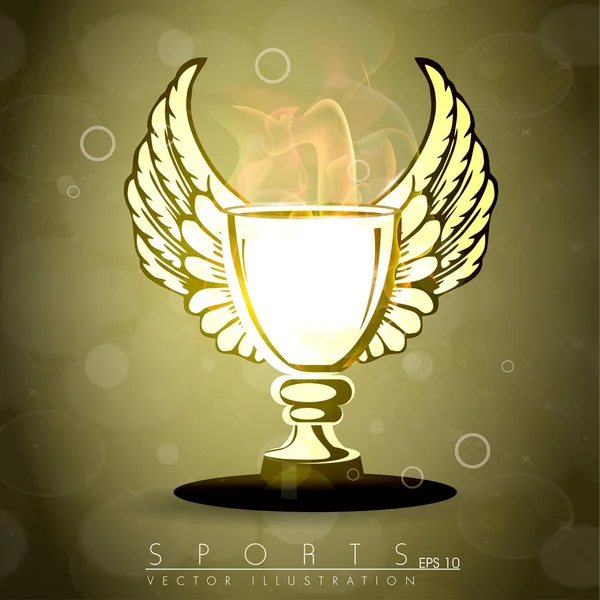 Winnende trofee of winnende cup met vleugels over abstracte bruine achtergrond. EPS 10. — Stockvector