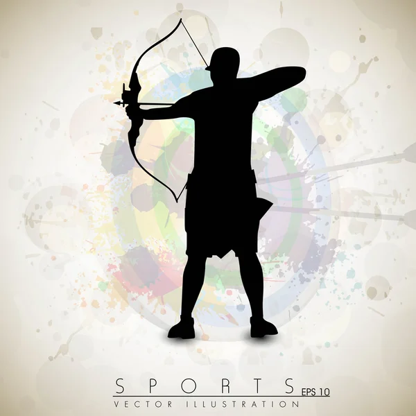 Silhuetten av en bågskytt syftar målet på grungy archer sport bakgrund. EPS 10. — Stock vektor