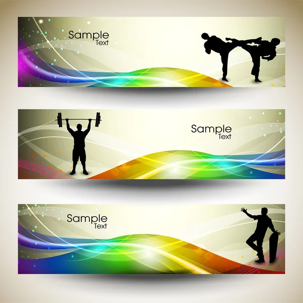 Abstract Sports Banner ou cabeçalhos de site com conceito de onda colorida. EPS 10 . — Vetor de Stock
