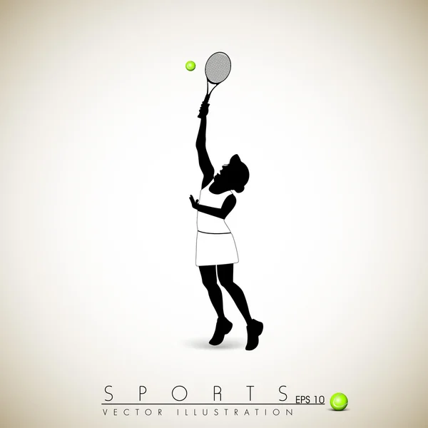 Silhueta de uma jogadora de tênis em ação em fundo abstrato. EPS 10 . — Vetor de Stock