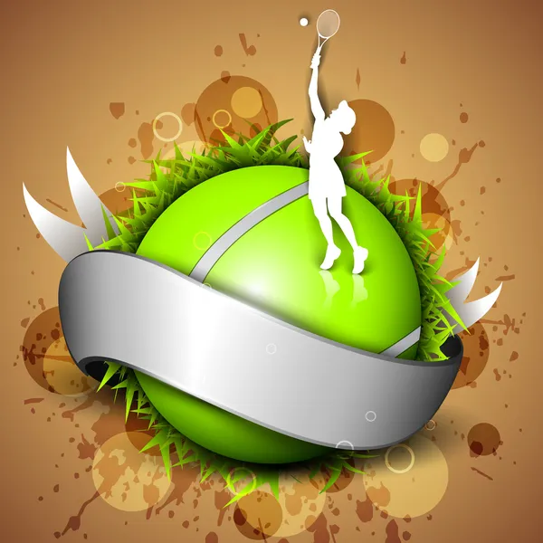 Εικονίδιο μπάλα του τένις ή στοιχείο με ένα γυαλιστερό γκρι κορδέλα, κορίτσι playe — Διανυσματικό Αρχείο