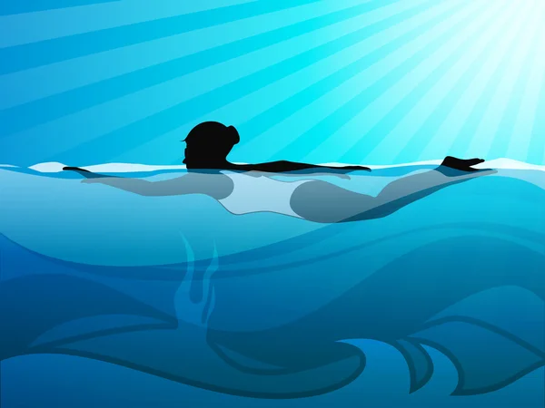 Lány úszó úszás úszómedence-háttér gyönyörű természetes víz. EPS 10. — Stock Vector
