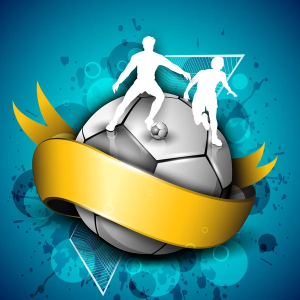 Voetbal voetbal pictogram of element met een geel lint, silhouet van spelers — Stockvector