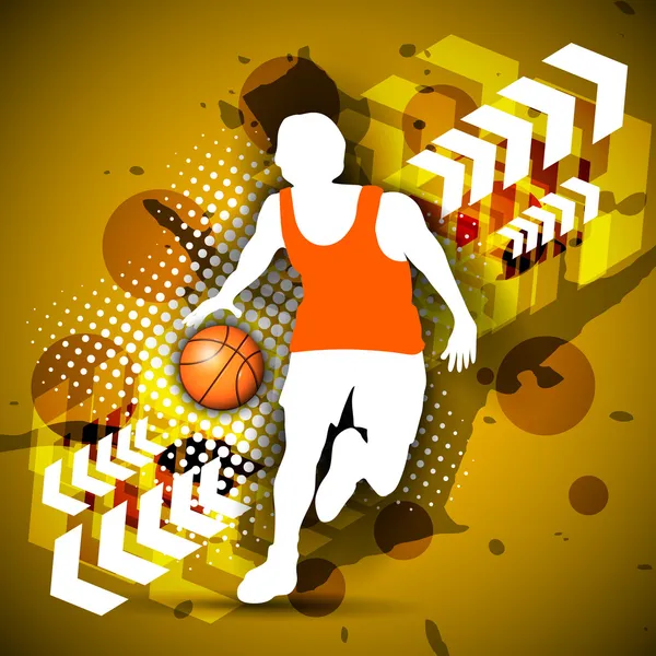 Illustration of a basketball player practicing with basket ball — Stock Vector