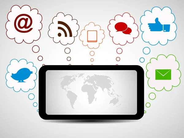 Connexion aux réseaux sociaux et communication dans les réseaux mobiles mondiaux avec des icônes de réseautage. Illustration vectorielle. SPE — Image vectorielle