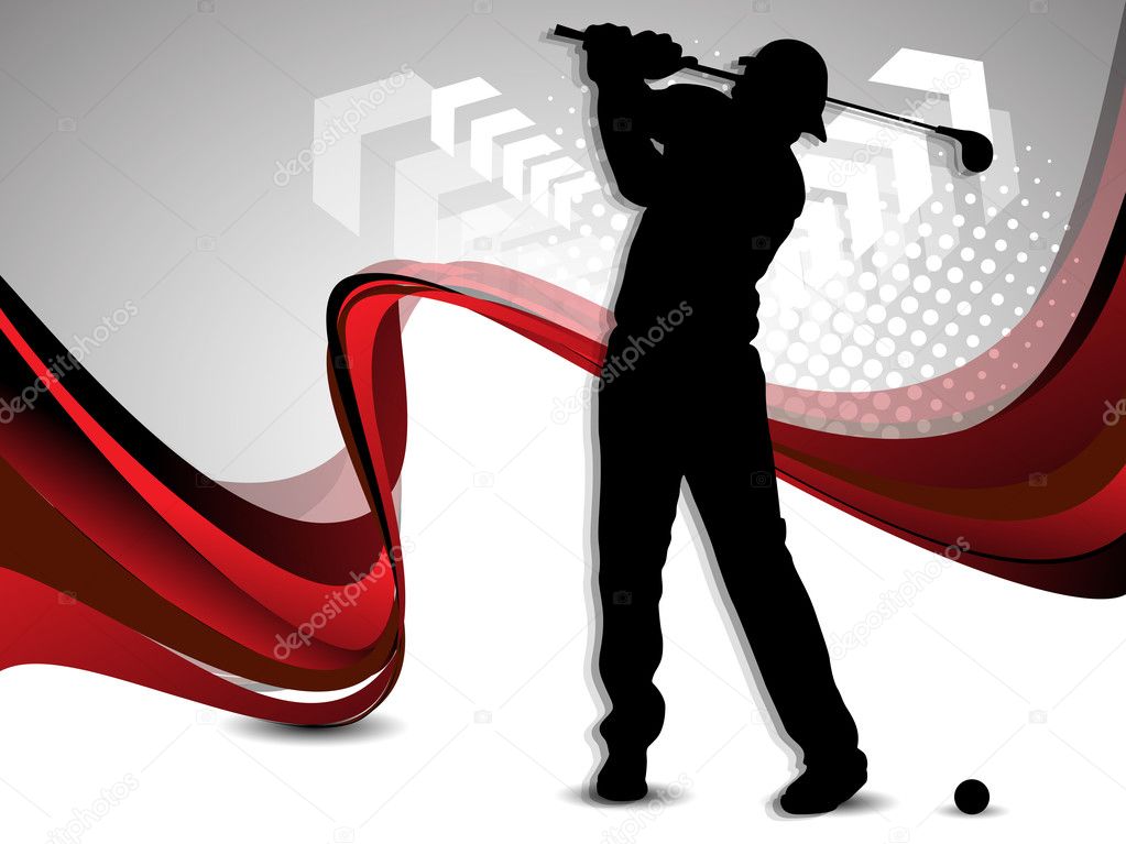 Tee Shot, silthouette of a golfer on creative wave, arrow and do