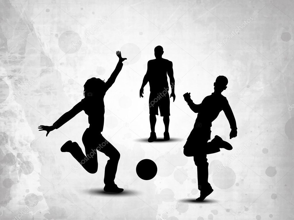 Silhouette soccer football players in plying action on grungy abstract background.EPS 10.
