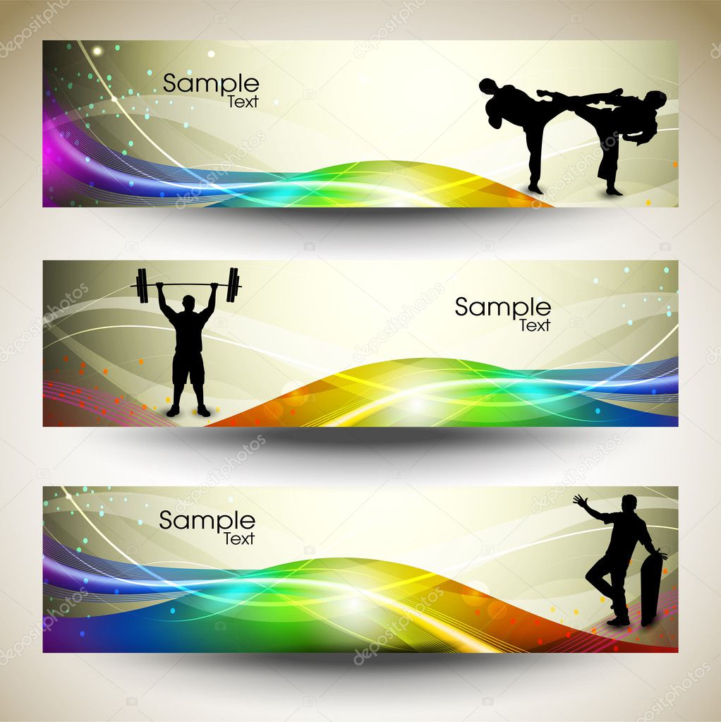 Abstract Sports Banner or website headers with colorful wave concept. EPS 10.