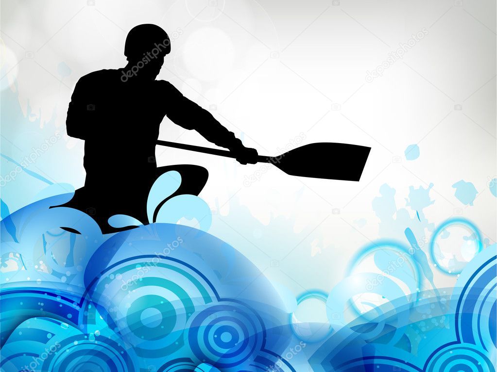 Stylized vector illustration silhouette of a canoe slalom player