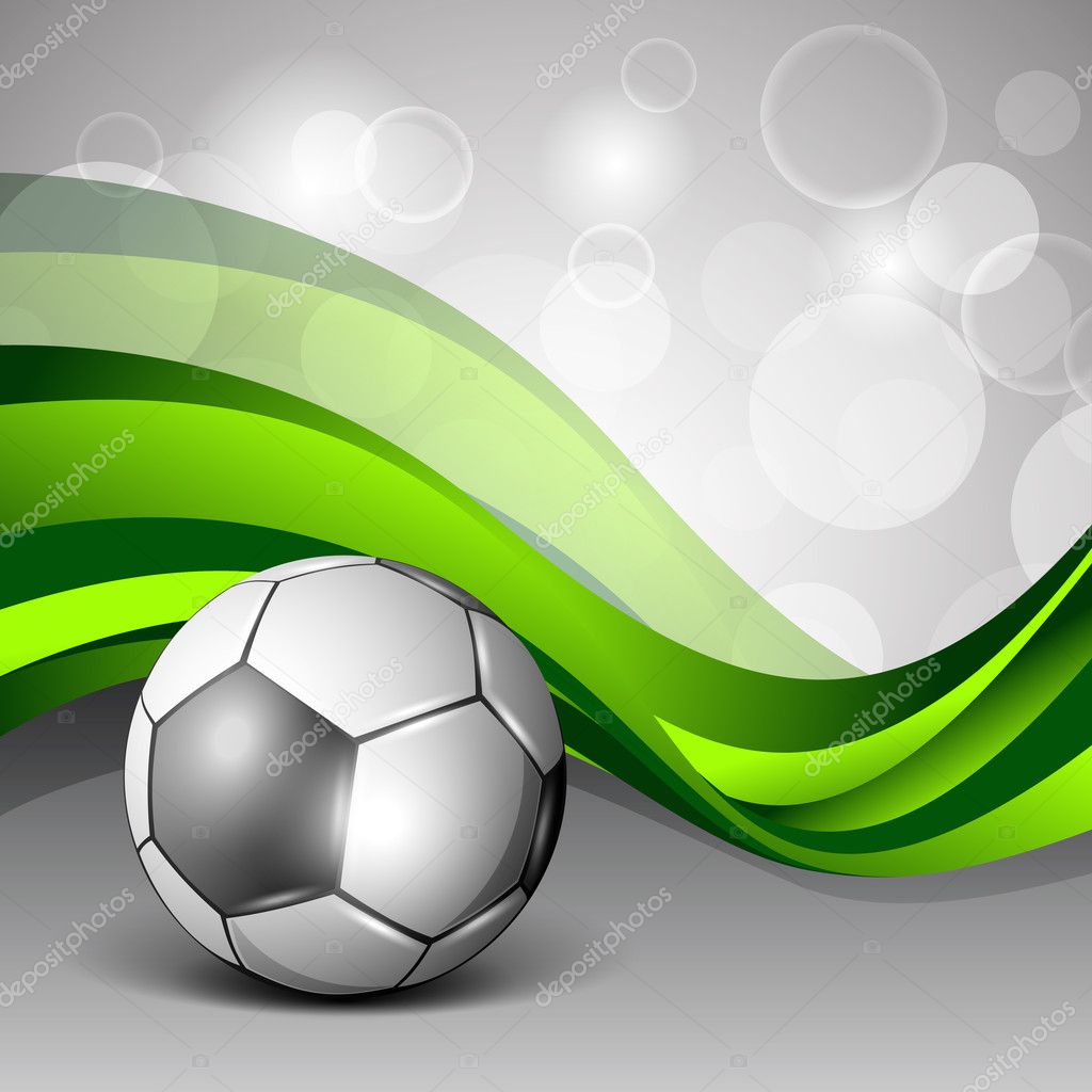 Illustration of a shiny soccer football on creative abstract green wave background. EPS 10.