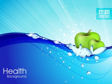 Water droplets on water surface. Apple floats in water. Vector i clipart