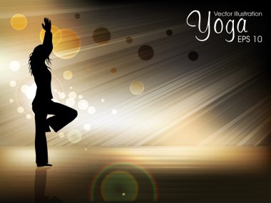 Silhouette of a women in yoga posture on evening background. EPS 10. clipart