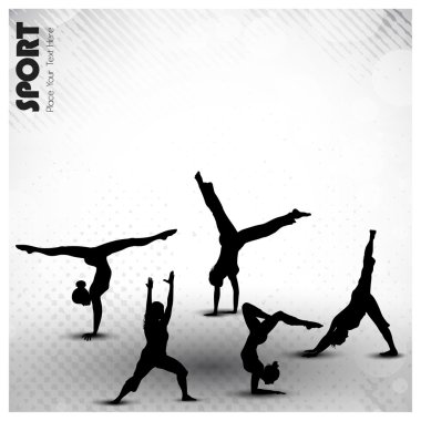 Group of rhythmic gymnastic girls on grungy abstract background clipart