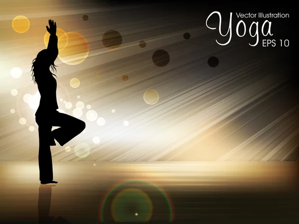 Silhouette einer Frau in Yogaposition auf abendlichem Hintergrund. Folge 10. — Stockvektor
