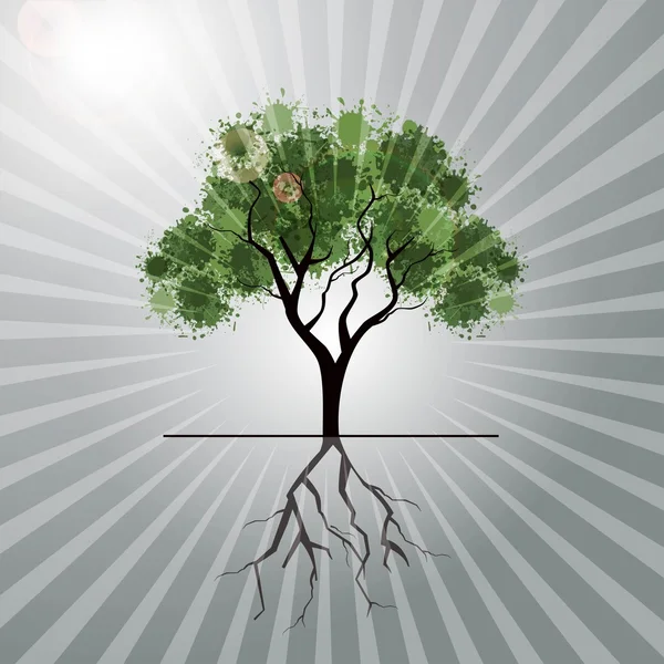 Illustration of a tree with grungy effect on grey rays background. EPS 10. — Stock Vector