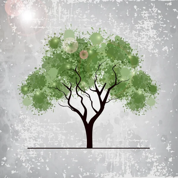Illustration eines grünen Baumes auf grundigem grauen Hintergrund. Folge 10. — Stockvektor