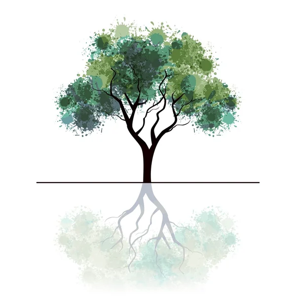 Illustratie van een groene boom met grungy effecten en spiegel imag — Stockvector