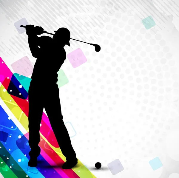 Tee skott, silhuetten av en golfspelare på kreativa wave, pilen och dot — Stock vektor