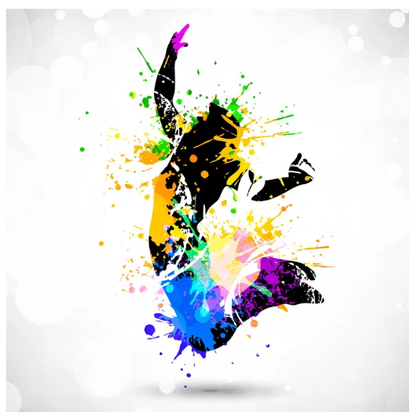 Спортивний гравець з барвистими плямами і бризками на білому фоні — стоковий вектор