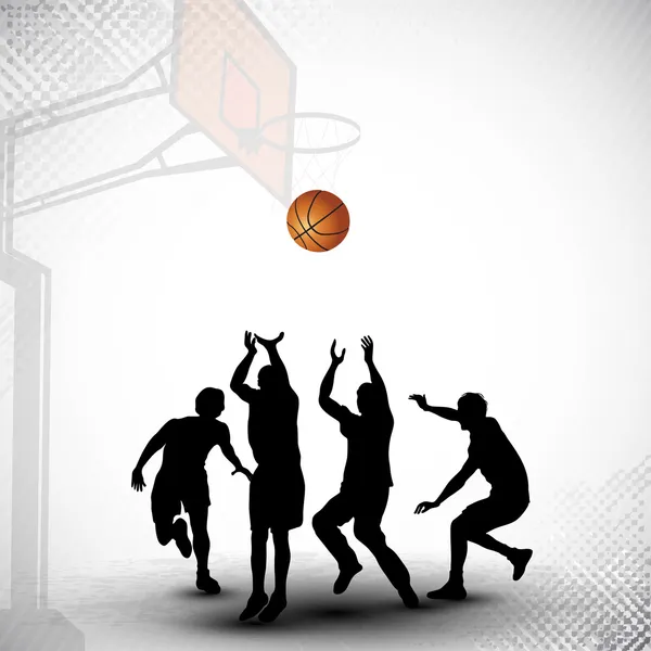 Silhouette di un giocatore di basket che gioca con basket ma — Vettoriale Stock