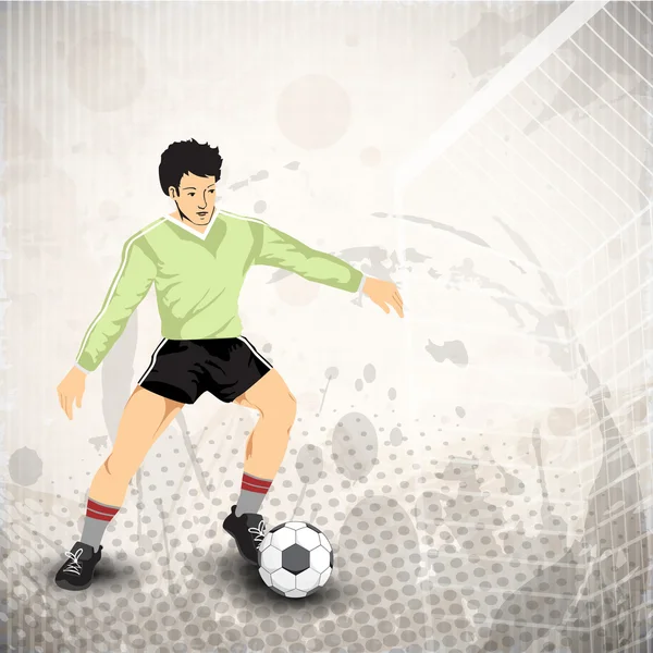 Ilustração de um jogador de futebol jogando com soccerball em um — Vetor de Stock
