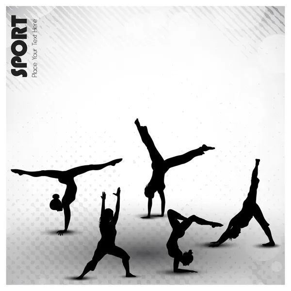 Grupp rytmisk gymnastik flickor på grungy abstrakt bakgrund — Stock vektor