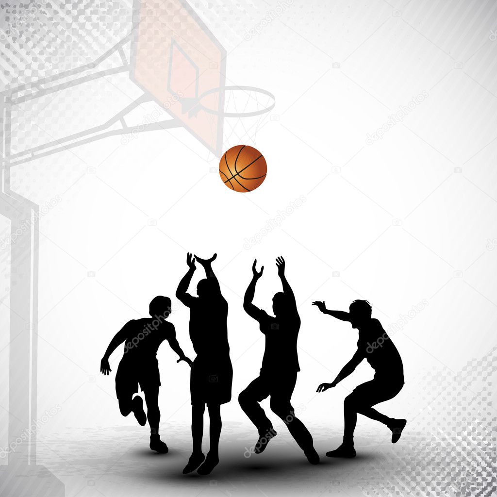 Silhouette of a basketball players playing with basket ball ma