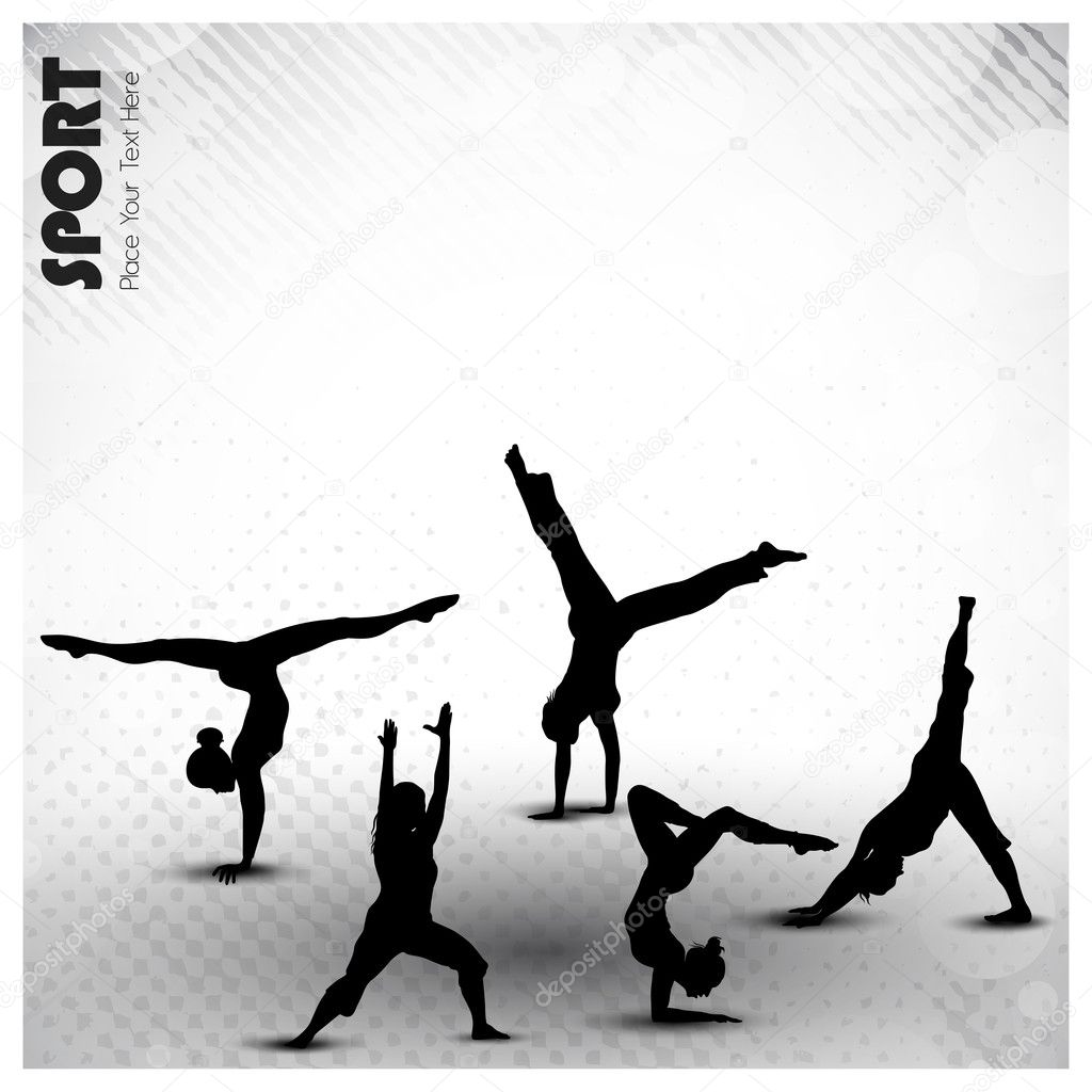 Group of rhythmic gymnastic girls on grungy abstract background