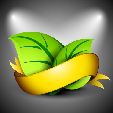 Green tree leaves with golden ribbon. EPS 10. clipart