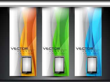 Vector set of colorful website header or banner with smartphone and text space. EPS 10. clipart