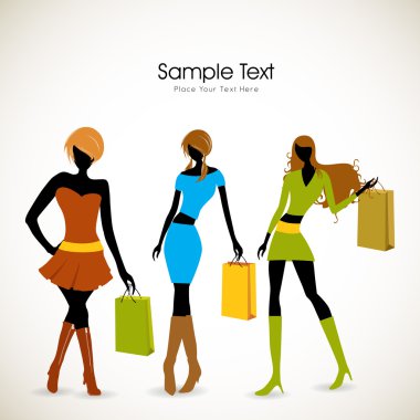 Fashionable girls with shopping bags. EPS 10. clipart