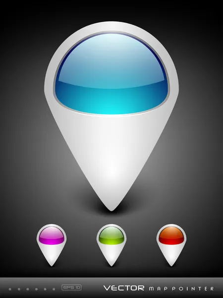 Pointeurs de carte 3D brillants abstraits en bleu, vert, rose et rouge avec combinaison de couleurs grises, isolés sur gris avec espace de texte.EPS 10. peut être utilisé comme icônes, élément, bannière ou arrière-plan . — Image vectorielle