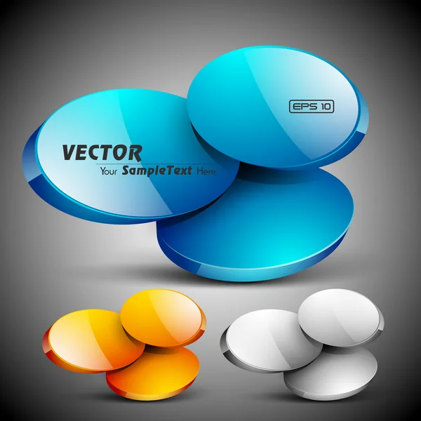 Abstract 3D glossy icon set in yellow, blue and grey color, isolated on grey with text space.EPS 10. can be used as icons, element, banner or background . — стоковый вектор